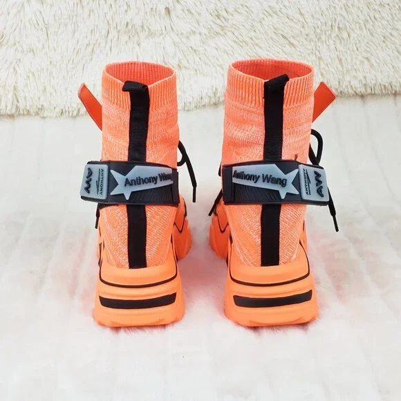 Wang Damson Pull On Platform Hidden Wedge Sock Sneakers Orange 🍊 NIB - Picture 8 of 13